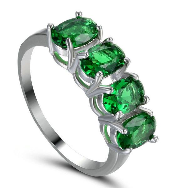 10kt White Gold Filled Bright Emerald Green Cubic Zirconia Ring Size 5.5