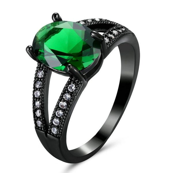 14kt Black Gold Filled Bright Green Cubic Zirconia Split Shank Ring Size 6.5