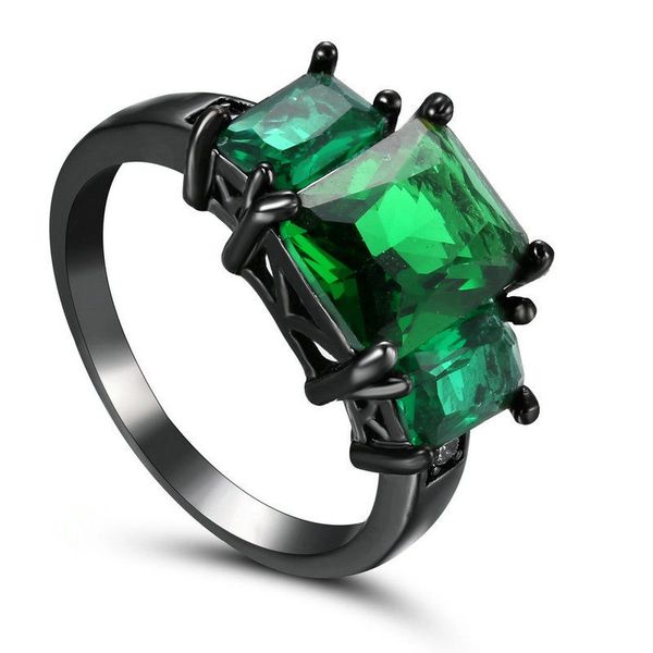 14kt Black Gold Filled Bright Emerald Green Cubic Zirconia Ring Size 6.5