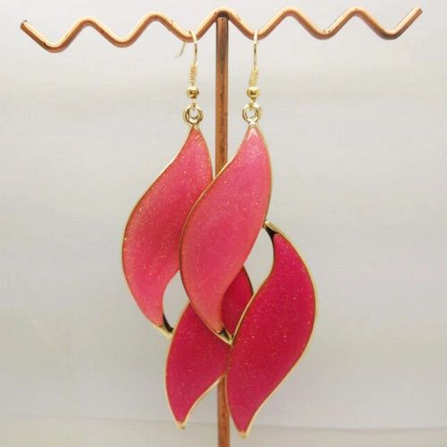 Pair of Bohemia Gold Plated Rose and Red Enamel Leaf Dangle Earrings (Pierced)