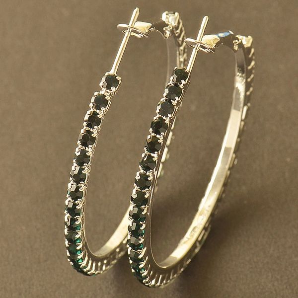 Pair of 9kt White Gold Filled (45mm) Green Cubic Zirconia Hoop Earrings