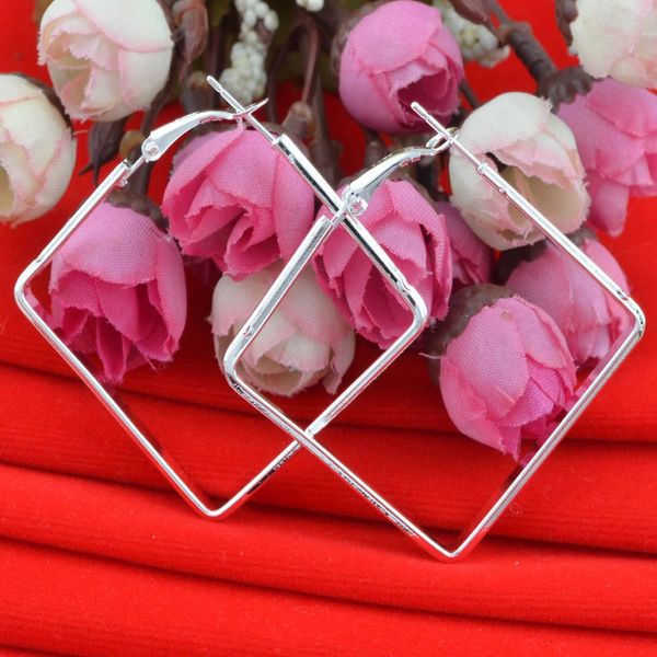 Pair of Silver Plated Hoop Square Large (39mm) Earrings