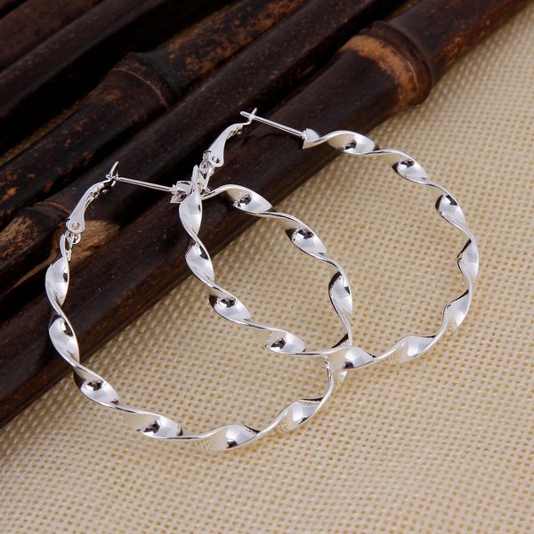 Pair of Silver Plated Hoop Pattern Large (50mm) Earrings