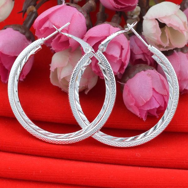 Pair of Silver Plated Hoop Pattern Large (40mm) Earrings