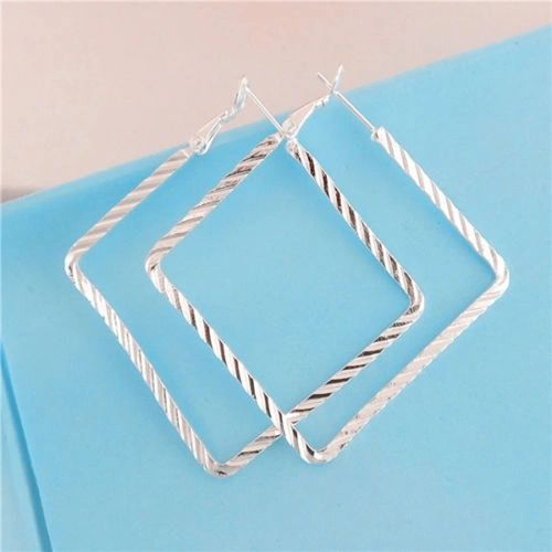 Pair of Silver Plated Pattern Square Hoop (50mm) Earrings