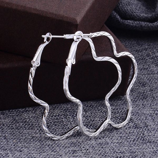 Pair of Silver Plated Funky Hoop Large (50mm) Earrings