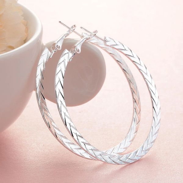 Pair of Silver Plated Braided Hoop Large (50mm) Earrings