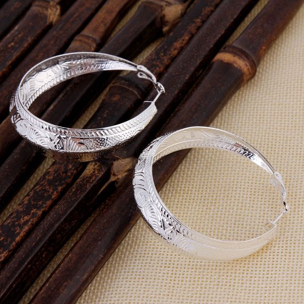 Pair of Silver Plated Hoop Pattern Large (50mm) Earrings