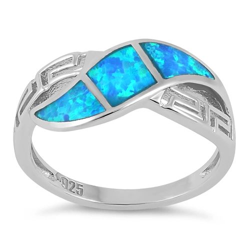 Sterling Silver Lab Created Opal Greek Pattern Ring Size 4-11