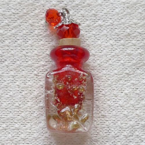 Lovely Murano Lampwork Red With Golden Flecks Glass Perfume Bottle