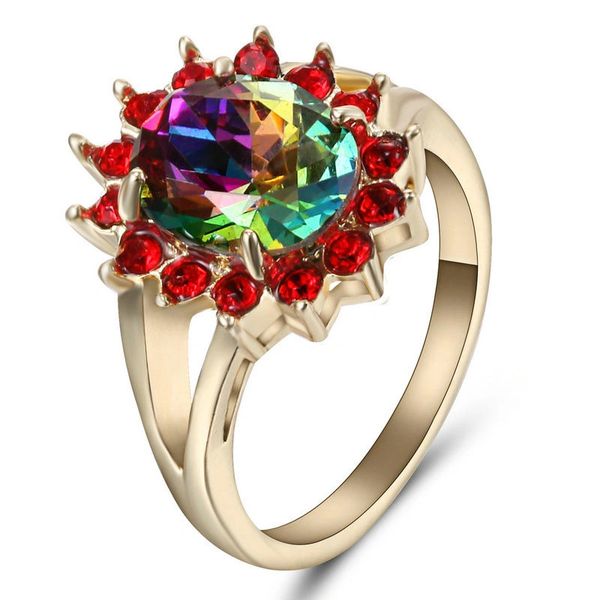 10kt Yellow Gold Filled Bright Rainbow Cubic Zirconia Petal Ring Size 8