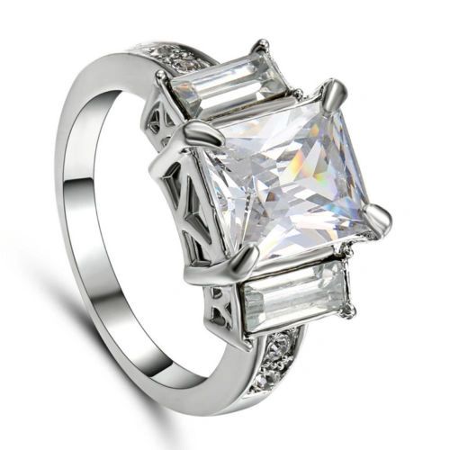 10kt White Gold Filled Bright White Princess Cut Cubic Zirconia Ring Size 6