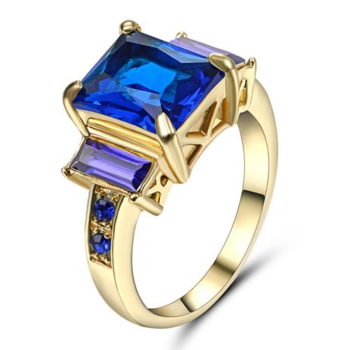 10kt White or Yellow Gold Filled Bright Sapphire Blue Cubic Zirconia Ring Size 8