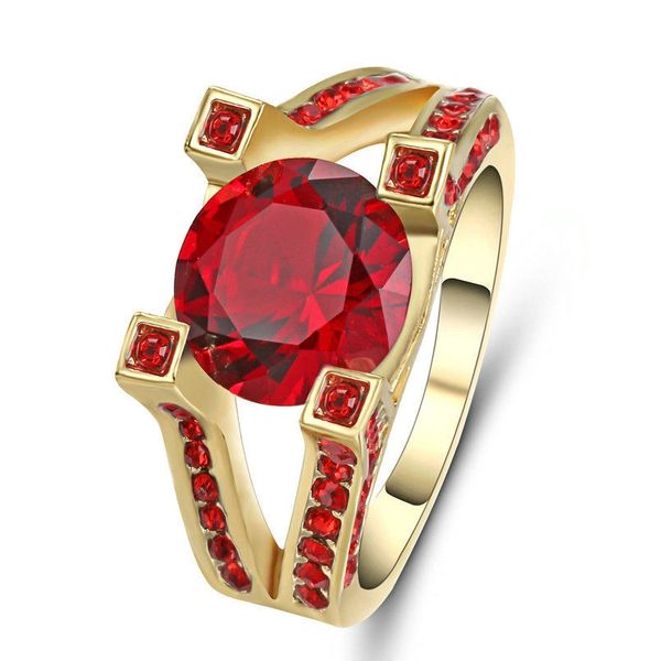 10kt Yellow Gold Filled Bright Red Cubic Zirconia Royal Ring Size 7