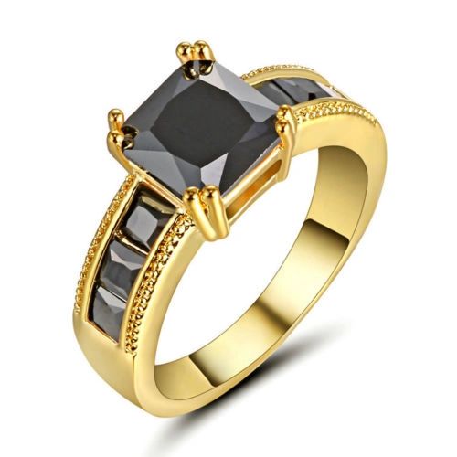 10kt Yellow Gold Filled Sapphire Black Cubic Zirconia Ring Size 6