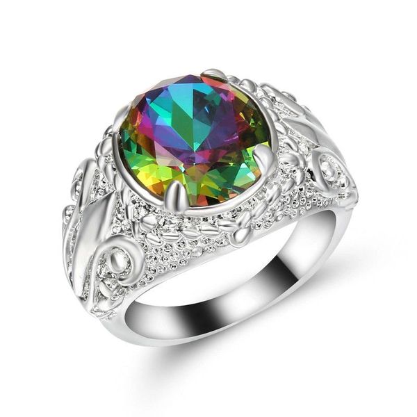 10kt White, Yellow or Black Gold Filled Bright Rainbow CZ Fashion Ring Size 8