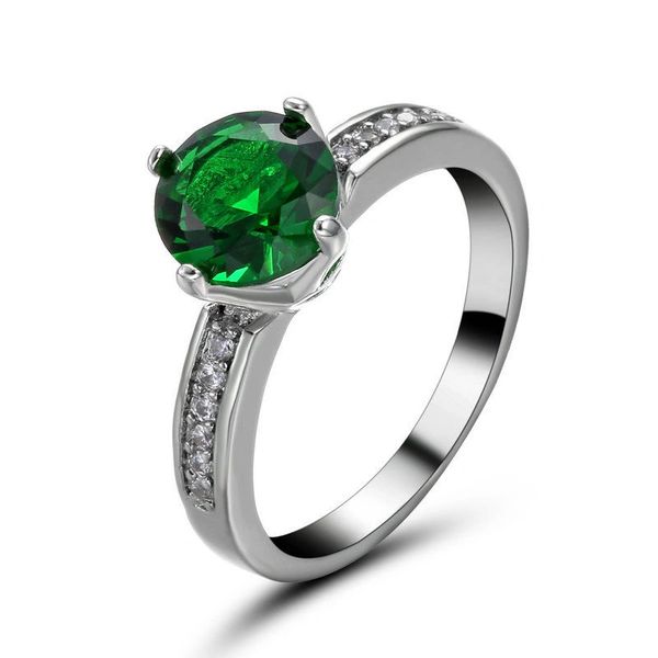 10kt White or Yellow Gold Filled Bright Emerald Green Cubic Zirconia Claw Ring Size 6.5