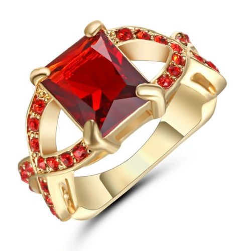 10kt White, Yellow or Black Gold Filled Bright Ruby Red Cubic Zirconia Cross Ring Size 7