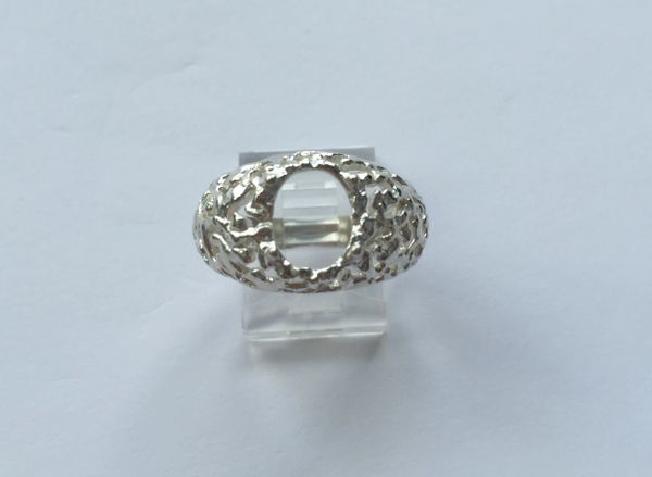 Sterling Silver Oval Cabochon Pre-Notched Ring Freeform Setting Size 6-14 (7x5-18x13mm)