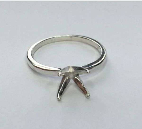 5-8mm Round Sterling Silver 4-Prong Deep-Vee Style Pre-Notched Ring Setting Size 4-9