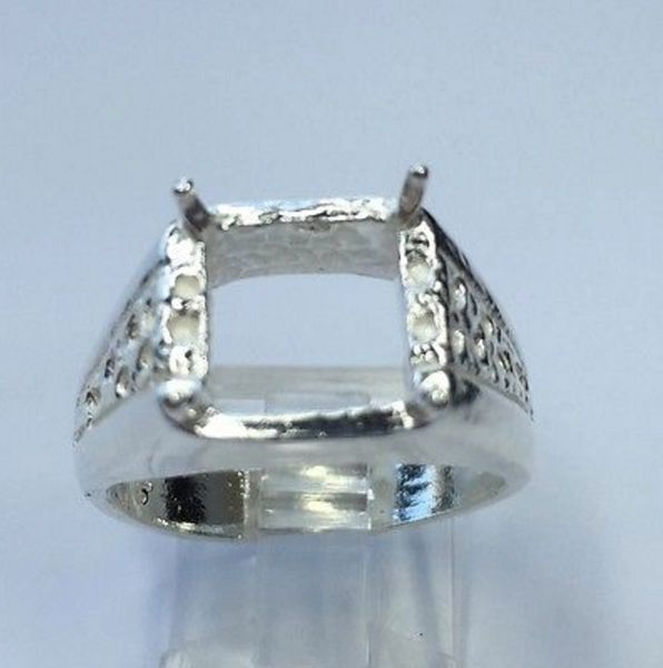 10x10mm Sterling Silver Octo-Square Men's Pre-Notched Style Ring Setting Size 7-14