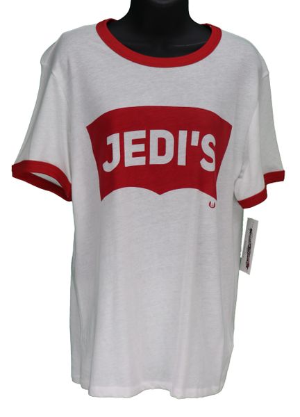 Jedi Jeans on on 50/50 Red Ringer Tee