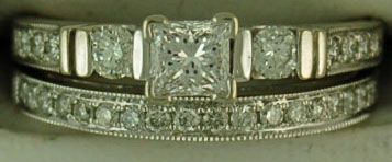 Ladies 1ctw Princess and Round Cut Diamond Wedding and Engagement Set