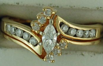 Ladies 1/2ctw Marquise and Round Cut Diamond Wedding Set