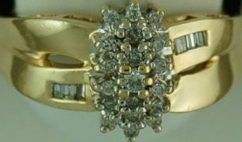 Ladies 3/8ctw Round and Baguette Diamond Cluster Ring