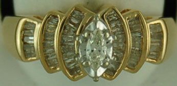 Lady's Marquise and Baguette Diamond Step Ring