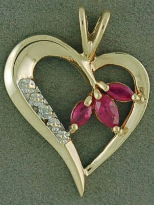 1/3ctgw Ruby and Diamond Heart Pendant