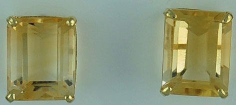 Emerald cut Yellow Stone Stud Earrings