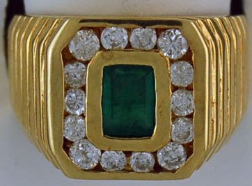 Gentleman's 1-1/4ctgw Diamond and Emerald Ring
