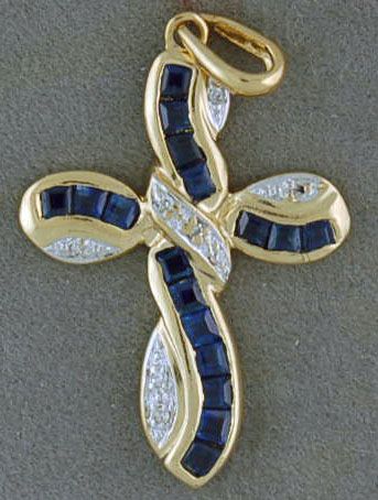 3/4ctgw Diamond and Sapphire Cross Pendant
