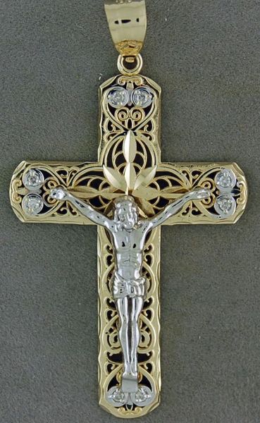 Two-Tone Filigree Crucifix Pendant