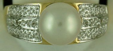 Lady's Button Pearl and Diamond Ring