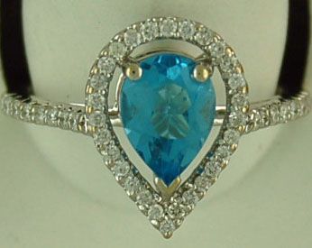 Lady's Blue Pear Stone and Diamond Ring