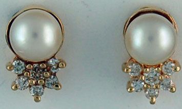 Pearl and Diamond Stud Earrings