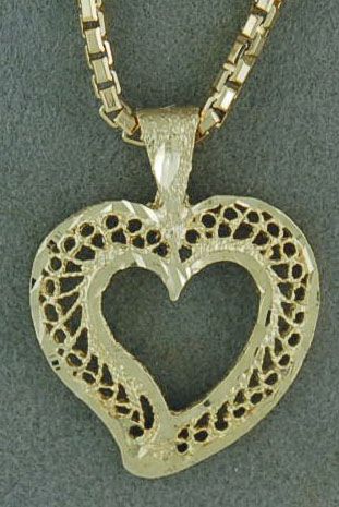 Filigree Heart Pendant on a Box-Link Chain
