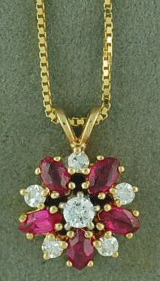Diamond and Ruby Pendant on a Chain