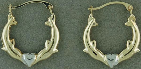 Two-Tone Dolphin Heart Hoop Earrings