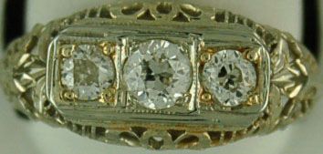 Lady's 3 Diamond Filigree Style Ring