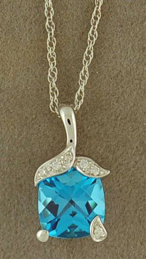 Blue Topaz and Diamond Pendant on a Chain