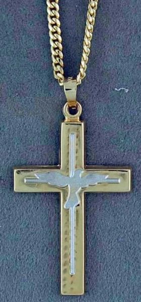 Two-Tone Dove in a Cross Pendant on a Curb Link Chain