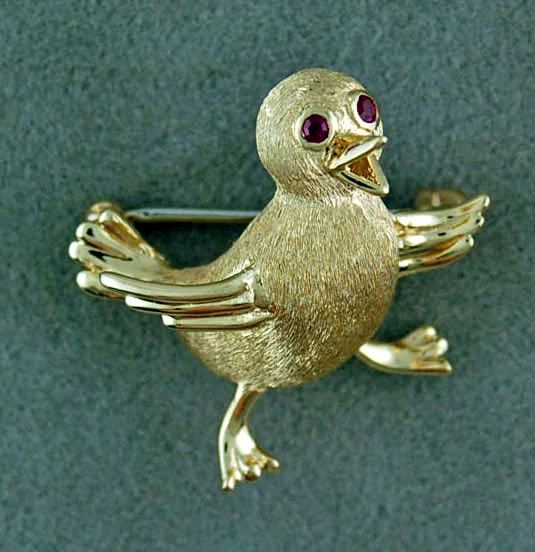 Bird Pin With Pink Stone Eyes