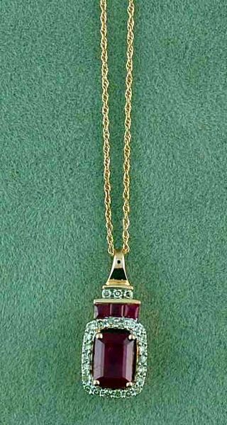 Ruby And Diamond Pendant On Fine Chain