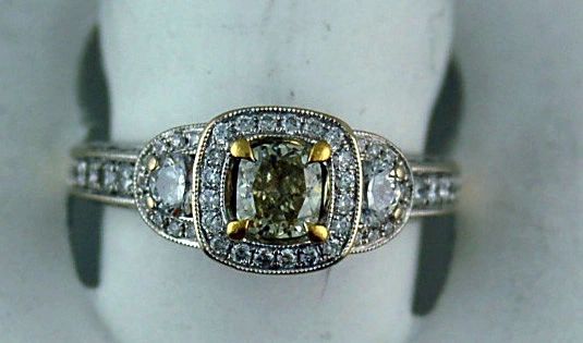 Light Yellow Cushion Cut Diamond Center 1 1/2CTW