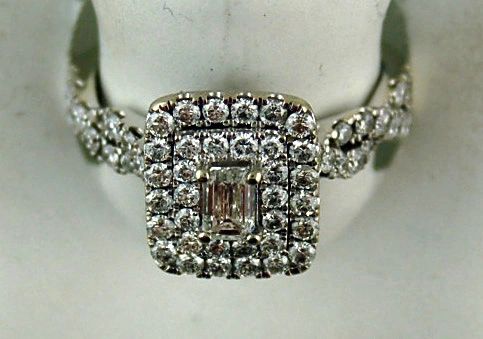 1/3ct Emerald Cut With 62 Round Diamond Double Halo