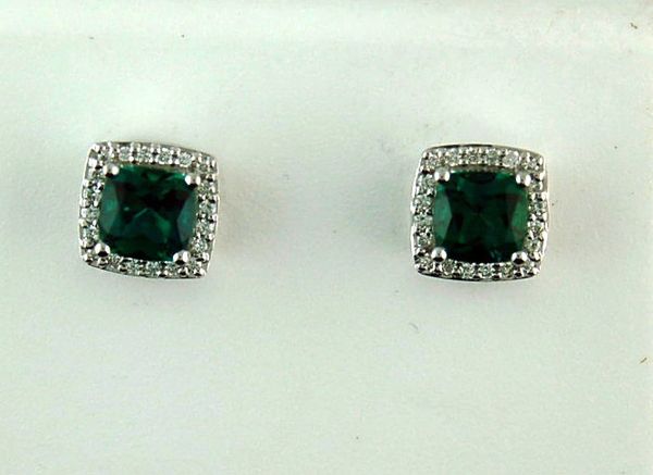 Green Stone And Diamonds Halo Studs