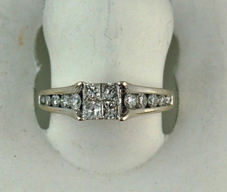 4 Princess And 10 Round Diamonds Engagement Ring